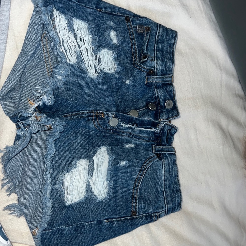Blue, ripped, Jena shorts.